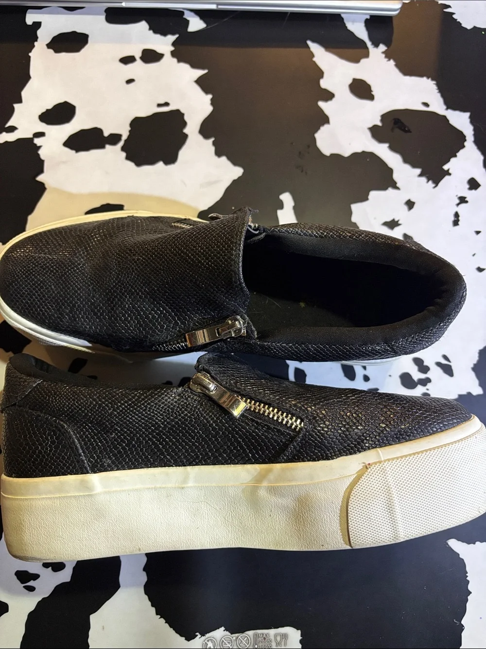 Shoe Dazzle Black Slip-On Platform Sneakers with White Sole